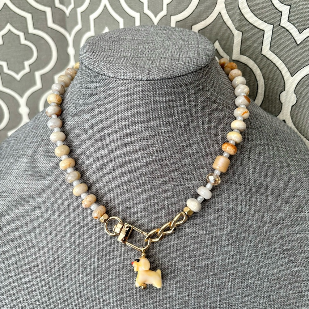 Modern Stone Necklace with Charm - Picture 3 of 12